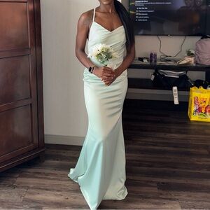 Mint Green Spaghetti Strap Maxi Dress with Ruched Bodice